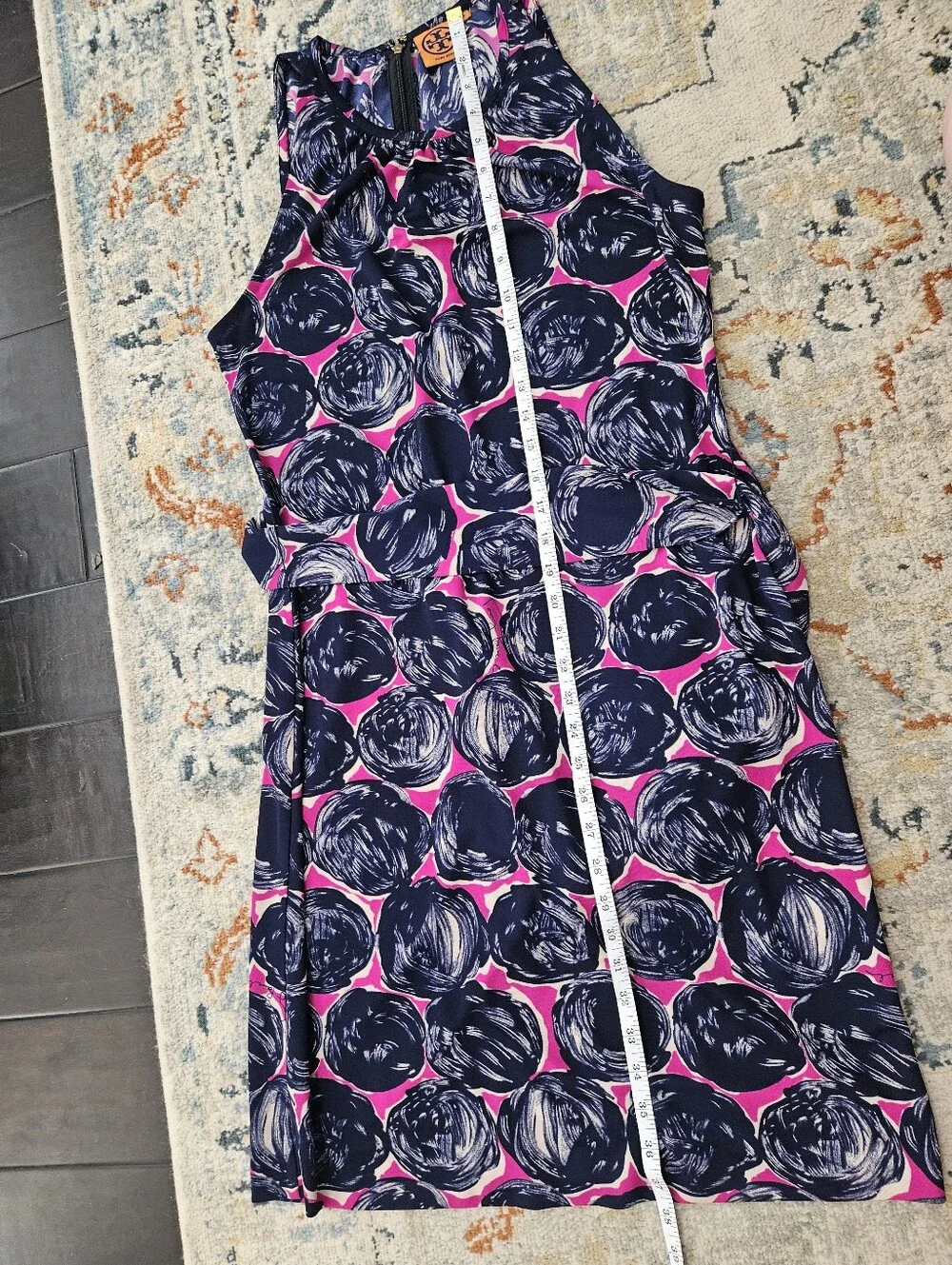 Tory Burch Flinnia Dress Wild Orchid Navy Pink Abstract Circle Size M